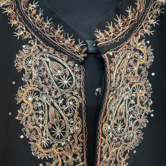 Black Embroidered Kurta Handcrafted Details, Size 11/Teen Tunic - Picture 2 of 5